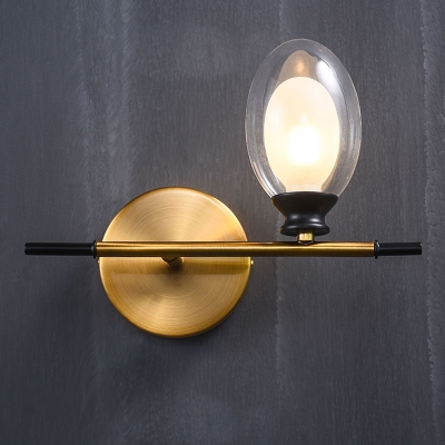 Minimalist Clear/Amber Glass Egg Light Fixture 1 Light Brass Wall Sconce with Horizontal Arm