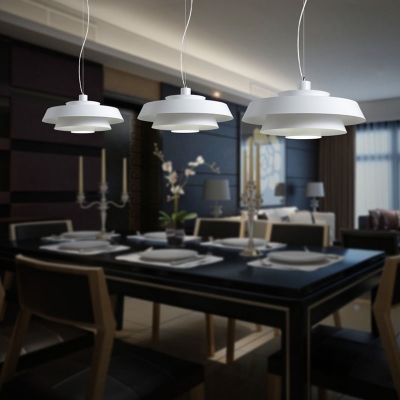 Minimalist Tiered Pendant Light Metal 1 Light Dining Room Hanging Lamp Kit in White