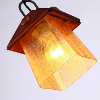 Mission Square Pyramid Hanging Pendant Single Textured White Glass Ceiling Lamp with Brown Shade
