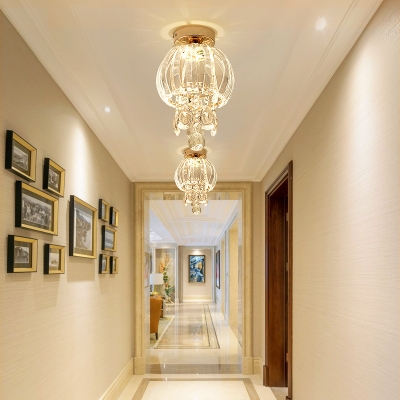 Modern Globe Ceiling Light Fixture Crystal Prism LED Corridor Semi Flush Mount Lighting in Gold