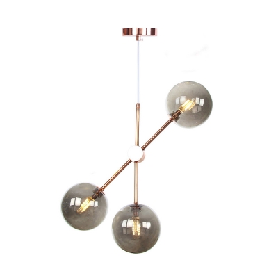 Modern Globe Chandelier Lighting Fixture Smoke Gray/Amber/White Glass 3/5 Lights Living Room Suspension Pendant