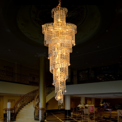 Modern Spiral Chandelier Lighting Fixture Crystal 16 Lights Corridor Pendant Lamp in Gold