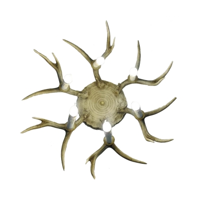 Resin Brown Flushmount Antler 6/8 Heads Traditionary Ceiling Light Fixture for Dining Room