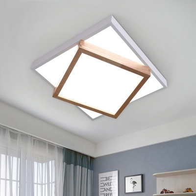 Rhombus Flush Light Fixture Modern Wood White/Gray LED Ceiling Mounted Light in Warm/White Light