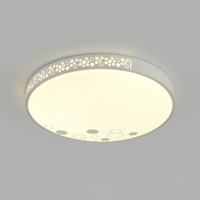 Round Metal Flush Mount Lamp Contemporary LED White Flush Light Fixture for Bedroom