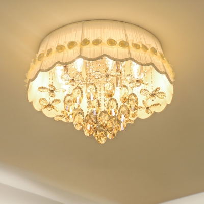 Scalloped Crystal Drop Flush Mount Lighting Modernism 6/8 Heads White Ceiling Light Fixture