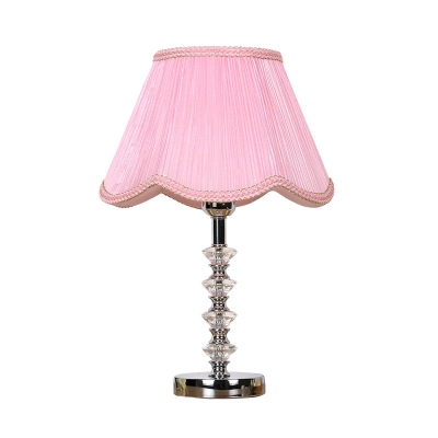 Scalloped Fabric Table Light Retro 1 Bulb Dining Room Nightstand Lamp in Pink/Red/Coffee with Crystal Accent