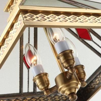 Seeded Glass Gold Chandelier Pyramid 3 Lights Traditionalism Down Lighting Pendant for Bedroom