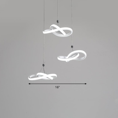 Spiral Hanging Pendant Lamp Modern Style Metal 3 Heads White Indoor LED Suspension Lighting Fixture, White/Warm Light
