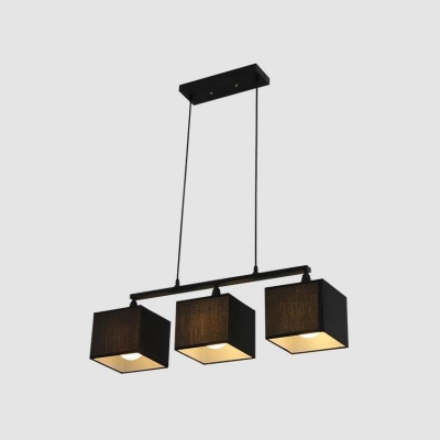 Square Island Lighting Fixture Modern Style 3 Lights Dining Room Chandelier Lamp in Black
