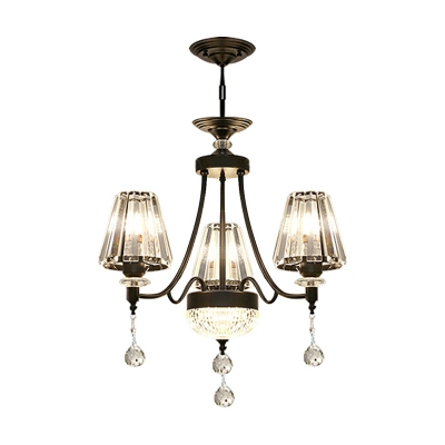 Tapered Chandelier Lamp Contemporary Crystal 3/6/8 Heads Black Hanging Ceiling Light with Teardrop for Bedroom, 23.5