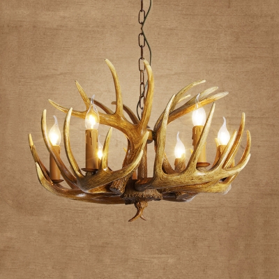 Traditional Antler Hanging Chandelier Resin 3/4/5 Bulbs Ceiling Suspension Lamp in Brown
