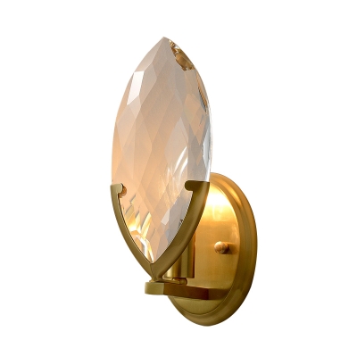 Traditionalism Oval Wall Mount Lamp 1 Light Crystal Block Wall Sconce Lighting in Gold