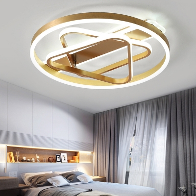 Triangle Flush Mount Fixture Postmodern Acrylic Gold LED Ceiling Lighting in Remote Control Stepless Dimming/Warm/White Light