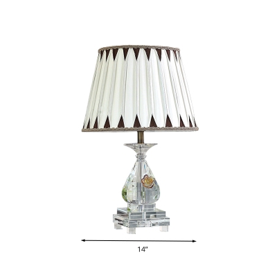 Vase Crystal Table Light Retro Single Bulb Bedroom Nightstand Lamp in White with Gathered Empire Shade