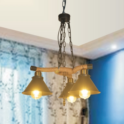 Vintage Conical Pendant Lighting 3/6 Lights Metal Chandelier Light Fixture in Black for Living Room