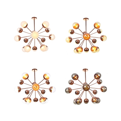 White/Clear/Amber Glass Sputnik Semi Flush Mount Modern 9/12/15 Lights Semi Flush Ceiling Light in Copper/Chrome/Gold for Living Room