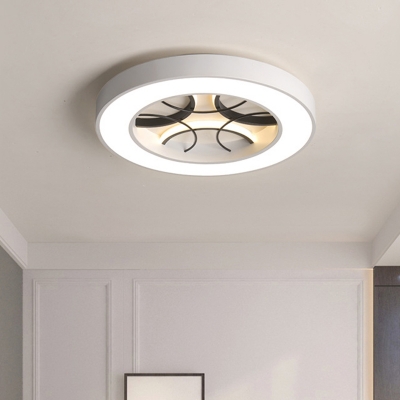 White Round Ceiling Lamp Contemporary Metal LED Flush Mount Lighting in Warm/White/3 Color Light, 16