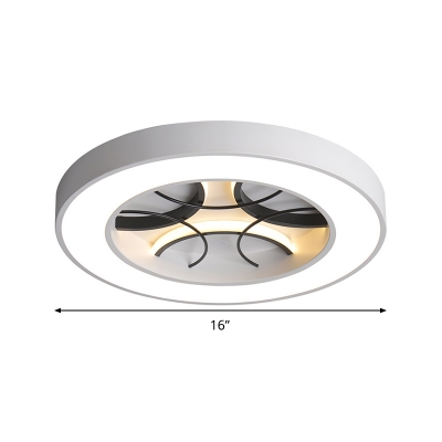 White Round Ceiling Lamp Contemporary Metal LED Flush Mount Lighting in Warm/White/3 Color Light, 16