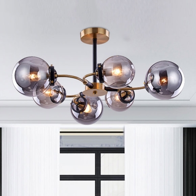 White/Smoke Gray Glass Globe Semi Flush Light Modern Style 4/6/8 Lights Brass Semi Ceiling Mount Chandelier