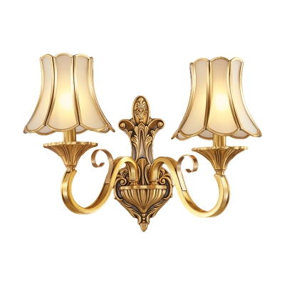 1/2 Bulbs Wall Light Sconce Colonial Style Scrolled Arm Metallic Wall Mount Lighting in Gold