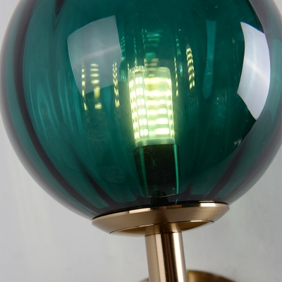 1 Bulb Bedroom Sconce Light Retro Style Brass Finish Wall Lamp with Sphere Red/Green/Amber Glass Shade