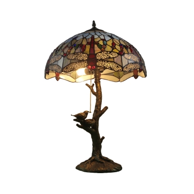1 Head Table Lamp Tiffany Rose/Victorian/Dragonfly Handcrafted Stained Glass Reading Light in Antique Brass
