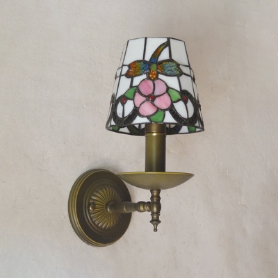 1 Light Wall Light Fixture Tiffany Stylish Stained Glass Sconce in White/Pink/Orange for Living Room