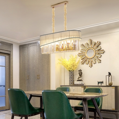 10 Bulbs Dining Room Island Light Modern Gold Suspended Lighting Fixture with 1-Tier Crystal Shade