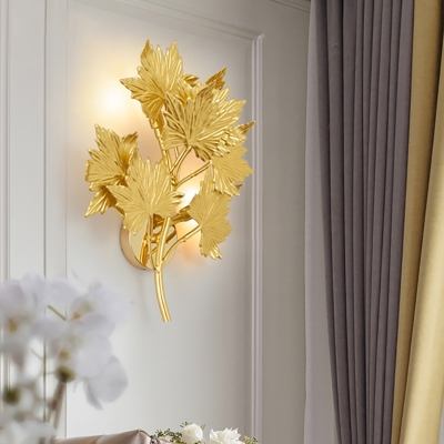 2/10 Lights Aluminum Sconce Lamp Modern Style Gold Maple Leaf Living Room Wall Mount Light