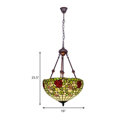 2 Bulbs Chandelier Light Tiffany Bloom Hand Cut Glass Ceiling Lamp in Yellow/Green/Red for Restaurant