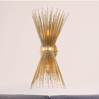 2 Heads Hourglass Shape Wall Sconce Golden Steel Wall Mounted Lamp with Slim Tube for Living Room