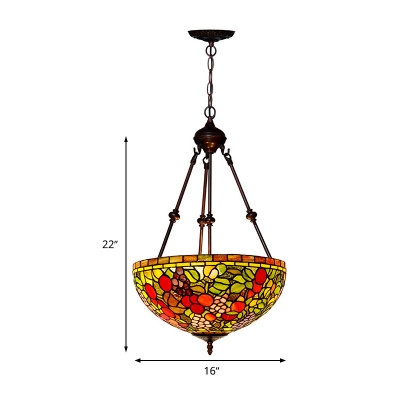 2-Light Bedroom Hanging Chandelier Victorian Red/Blue/Yellow Drop Lamp with Dome Handcrafted Stained Glass Shade