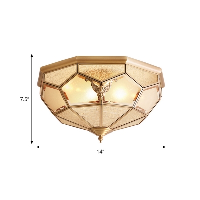 3/4/6 Lights Beveled Glass Flush Mount Lighting Fixture Traditional Gold Faceted Bedroom Close to Ceiling Light