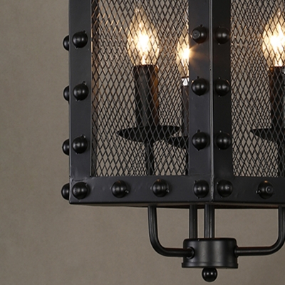 3 Bulbs Metal Chandelier Retro Black Cage Restaurant Pendant Lighting Fixture