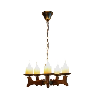 5-Light Candle Style Chandelier Pendant Lodge Metal and Wood Pendant Chandelier for Bedroom Living Room