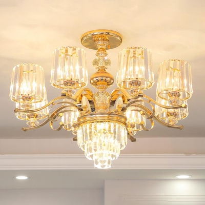 6/8 Bulbs Sputnik Ceiling Chandelier Contemporary Gold Metal Hanging Pendant Light with Crystal Shade