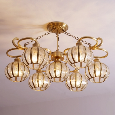 7 Bulbs Global Pendant Light Traditional Gold Frosted Glass Chandelier Lamp for Living Room