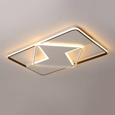 Acrylic Rectangular Ceiling Lamp Modern Black-White LED Flush Mount in Warm/White Light