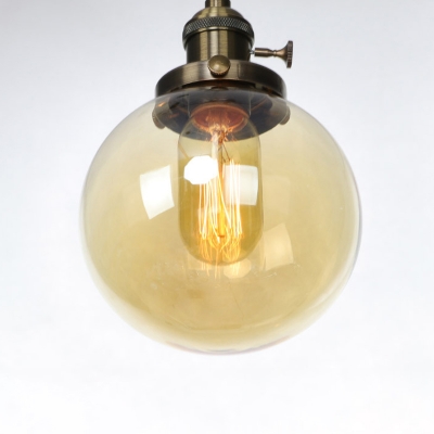 Amber/Clear Glass Global Hanging Ceiling Light Industrial Style 1 Bulb Black/Bronze/Brass Pendant Lamp with Adjustable Cord