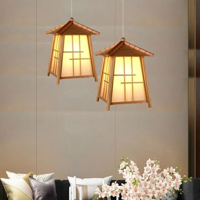 Bamboo House Pendant Light Chinese 1 Bulb Wood Suspended Lighting Fixture for Dining Room