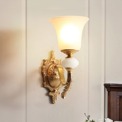Bell Shade Stairway Wall Sconce Vintage Stylish Opal Glass and Metallic 1 Light Brass Finish Wall Light