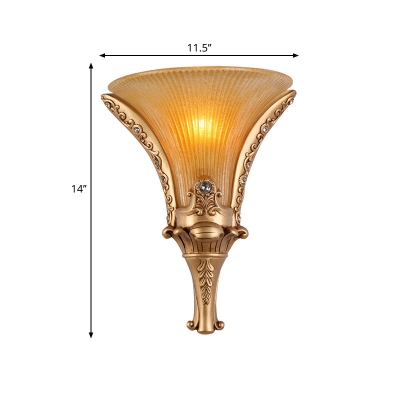 Bell Yellow Glass Wall Sconce Country Style 1 Light Hallway Wall Mounted Lamp in Gold