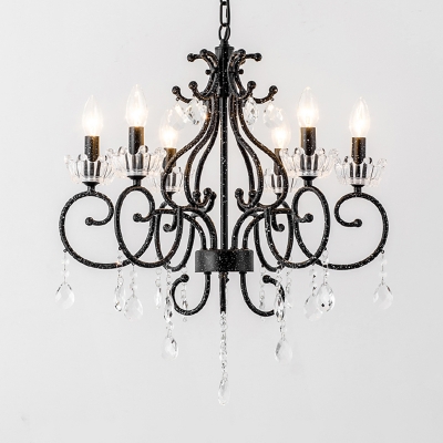Black Candlestick Hanging Chandelier Vintage Cut Crystal 3/6 Lights Dining Room Ceiling Pendant