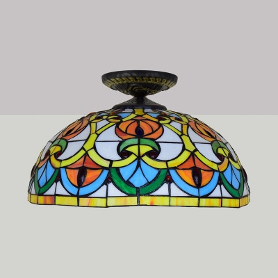 Bowl Ceiling Flush Tiffany-Style Stained Art Glass 1 Head Brass Flush Mount Spotlight