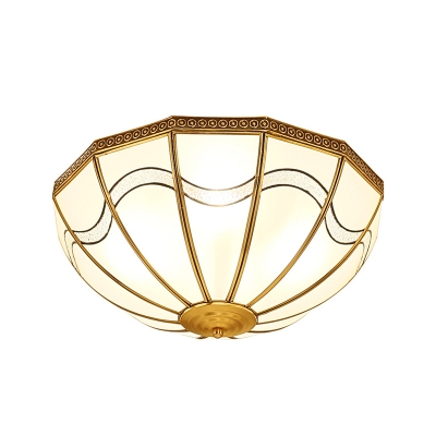 Brass Bowl Flush Mount Lighting Traditional Opal Glass 4-Light Living Room Ceiling Fixture with Wave Pattern