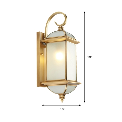 Brass Curly Arm Wall Sconce Classic Single Gold Finish Outdoor Wall Lantern with Frosted Glass Shade
