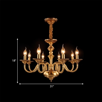 Brass Curved Arm Chandelier Lamp Colonial Metal 3/5/6 Bulbs Hanging Light Kit for Bedroom