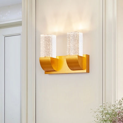 Bubble Crystal Gold Wall Lighting Rectangular 2/3 Bulbs Traditional LED Wall Sconce Light for Bedroom