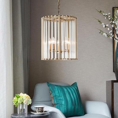 Cage Ceiling Chandelier Modern Crystal 3/5 Bulbs Brass Hanging Pendant Light for Living Room, 10